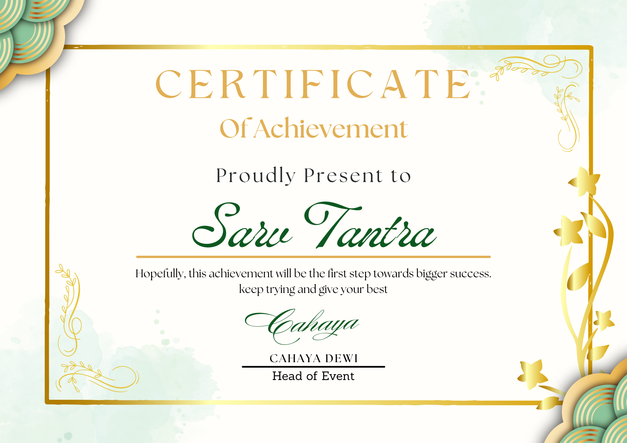 Sarv Tantra Achivement Certificate